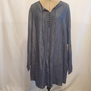 Coldwater Creek Denim Blue Embroidered Tunic Top Long Sleeve L ✨ NWT